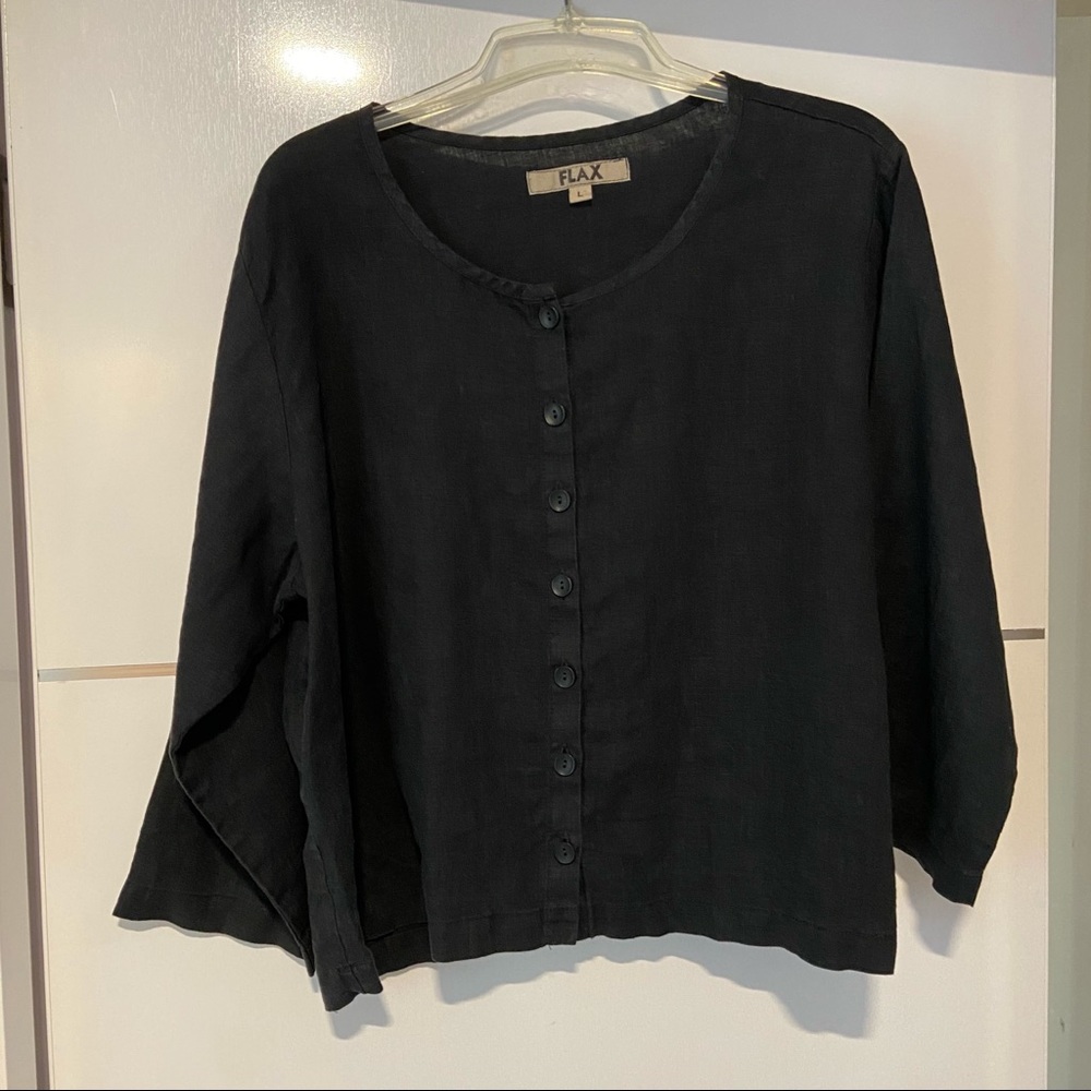 EUC Flax linen lagenlook button up blouse top